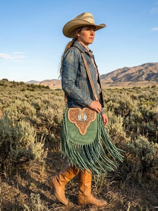 American Darling Handbags - Sagebrush Boho Fringe Feather Crossbody Bag